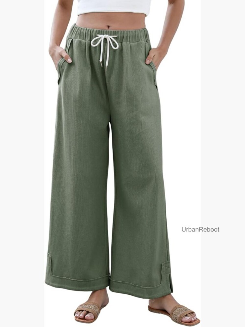 Women's Baggy Wide Leg Palazzo Pants Elastic Waist Lounge Trousers - Picture 1 of 7